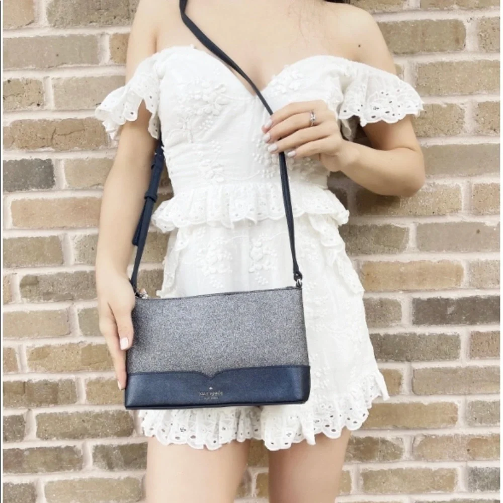NWOT Kate Spade Lola Glitter Dusk Navy Small Crossbody Bag Plus Bonus Wa…​​​​​